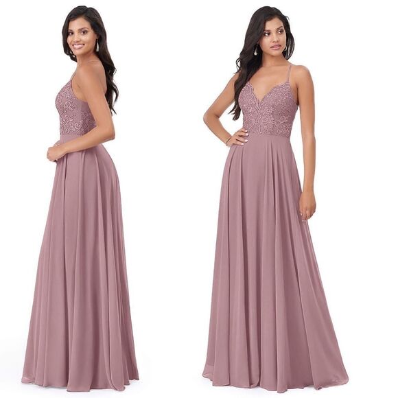 A-Line Lace Chiffon Bridesmaid Wedding Dress Dusty Rose - Picture 3 of 13